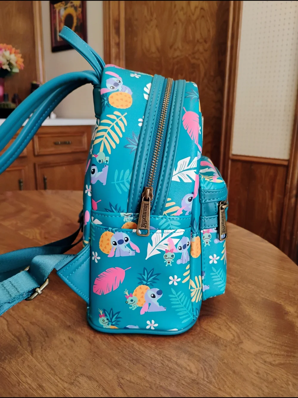 Loungefly Disney Stitch And Scrump Tropical Leaves Mini Backpack Peacock Blue